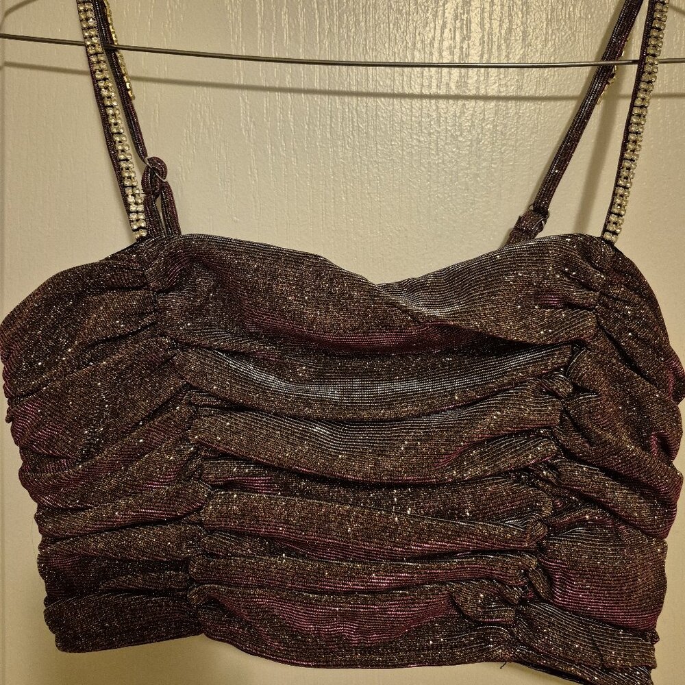 Brand New Metallic Fuchsia Cropped Top with Rhinestone Straps